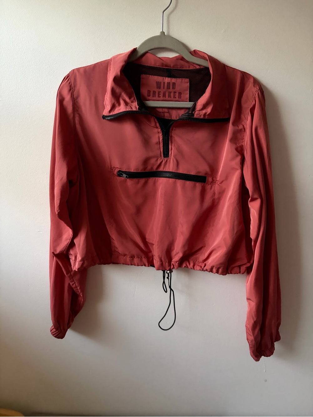 Love Tree Cropped Windbreaker Pullover Jacket - Coral Red